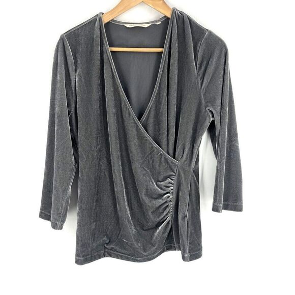 Soft Surroundings Top Size Medium Gray Velvet Alyssa Stretch Knit Top Shoreline - Picture 1 of 6